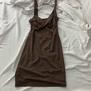 SHEIN Brown Sweetheart Cut Mini Dress
